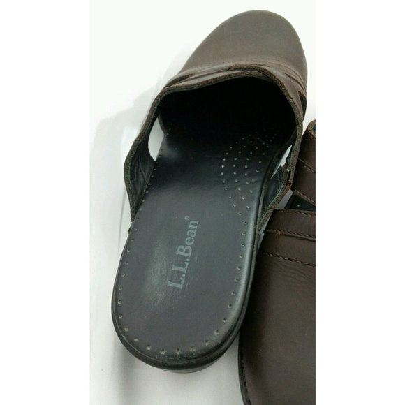 LL Bean Shoes 7.5M 39 Brown Leather Slide On Clogs Expandable Comfortable - Picture 7 of 10